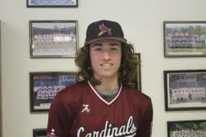 Carson Wallace in Baseball Top Smiling Headshot One