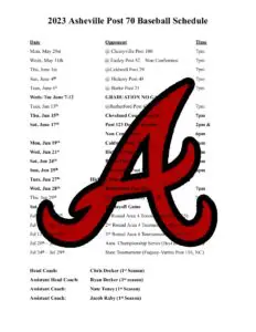 2023 Asheville Post 70 BB Schedule rev6